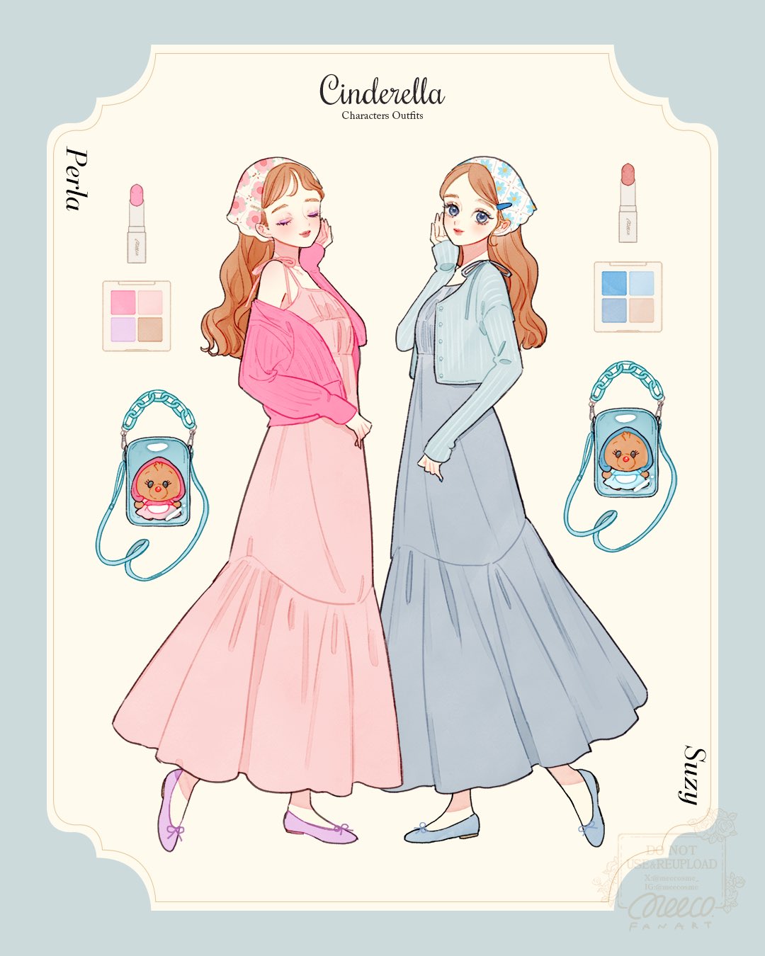 2girls, animification, bag, cinderella_(disney_movie), closed_mouth, dual_persona, happy, highres