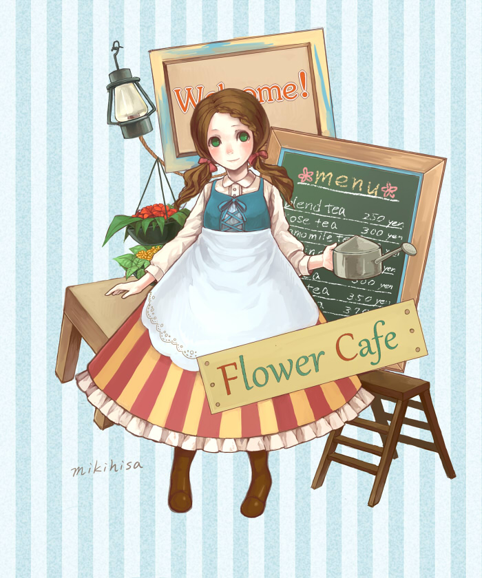 bad_id, blouse, blush, boots, bow, braid, brown_boots, brown_hair