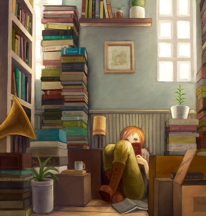 bad_id, book, bookshelf, boots, box, brown_eyes, cup, lamp