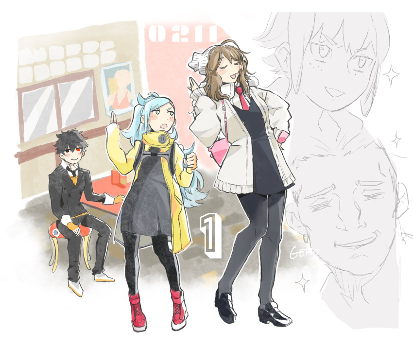 2girls, 3boys, ai_the_somnium_files, ai_the_somnium_files:_nirvana_initiative, black_dress, black_eyes, black_hair, black_pantyhose