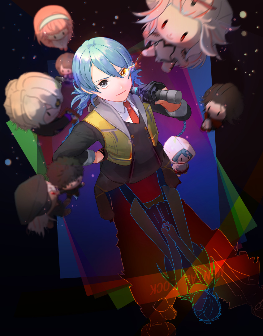 1girl, absurdres, ai_the_somnium_files, ai_the_somnium_files:_nirvana_initiative, black_eyes, black_gloves, blue_hair, boss_(ai_the_somnium_files)