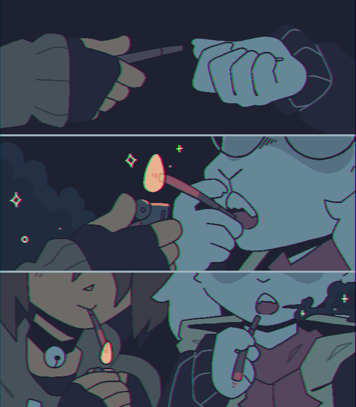 bell_collar, brown_hair, chromatic_aberration, deceased_bunny_(artist), deltarune, eyes_out_of_frame, glasses, kris_(deltarune)
