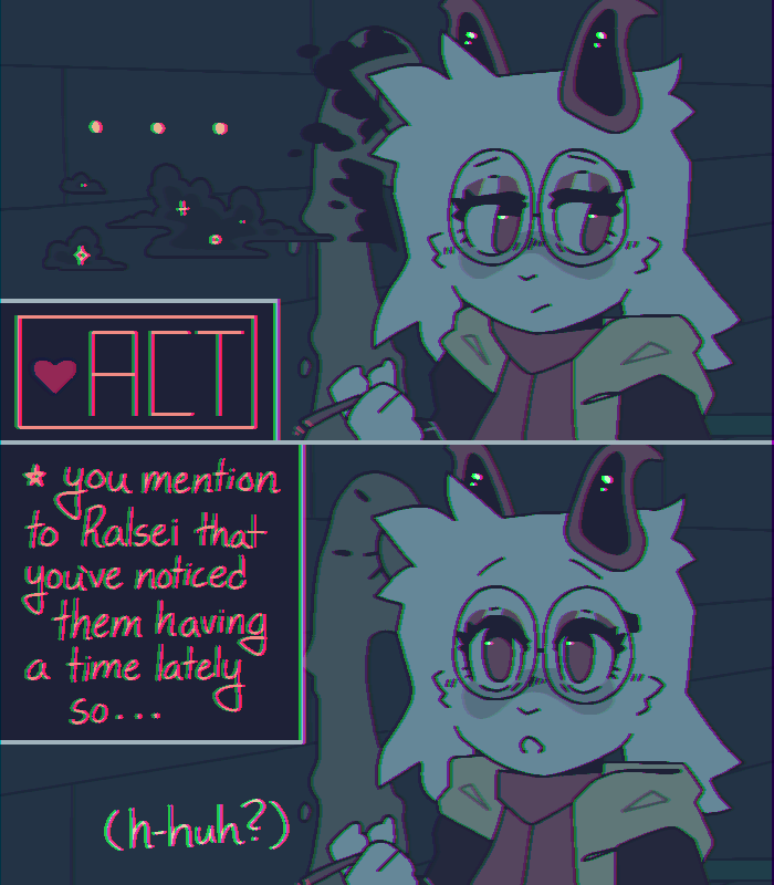 act_button, chromatic_aberration, deceased_bunny_(artist), deltarune, glasses, paws, ralsei, smoking