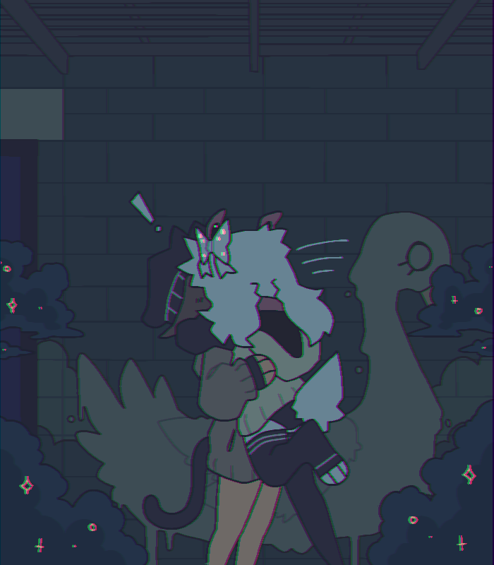bell_collar, brown_hair, chromatic_aberration, deceased_bunny_(artist), deltarune, glasses, graffiti, hug