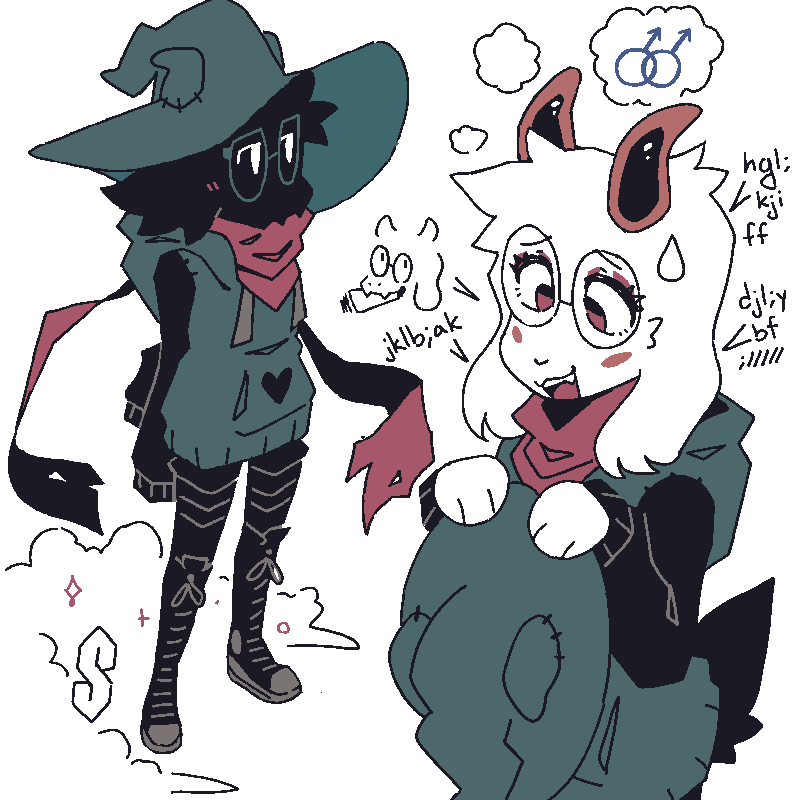 black_fur, boots, deceased_bunny_(artist), deltarune, femboy, gay, hoodie, impure_thoughts, keyboard_spam, male, male_focus, male_only, ralsei, ralsei_(hat), ralsei_smoking_a_blunt_(meme), scarf, scarf_over_mouth, sweating, universal_s, white_fur