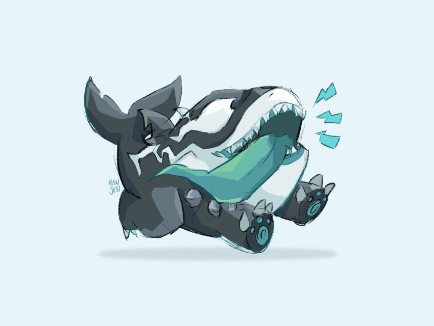 1boy, claws, english_commentary, fangs, fins, fish_tail, hanjosi, highres