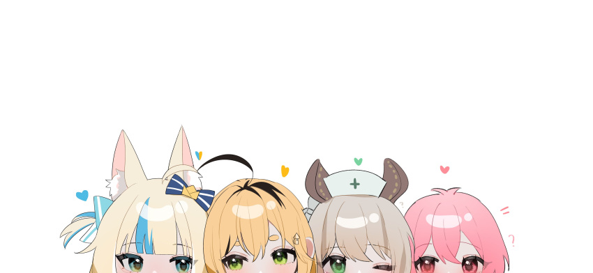 4girls, absurdres, ahoge, animal_ear_fluff, animal_ears, blonde_hair, blue_eyes, blue_hair
