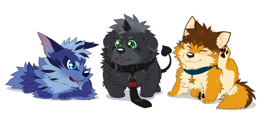 3boys, amduscias_(housamo), animal_ears, animalization, arashi_takemoto, baby_animal, barrel_(live_a_hero), black_fur