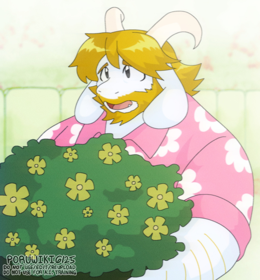 1boy, animal_ears, asgore_dreemurr, beard, blonde_hair, dated, deltarune, facial_hair