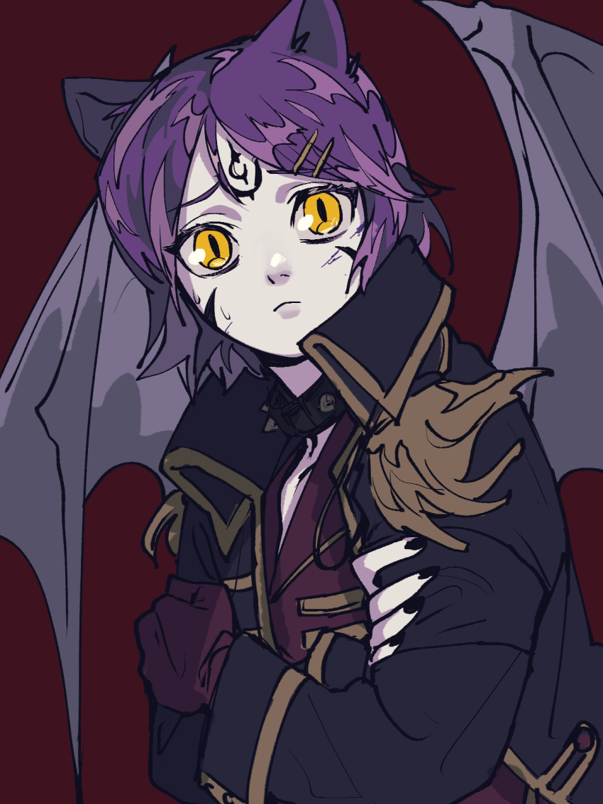 1girl, animal_ears, black_coat, black_nails, cat_ears, cat_girl, closed_mouth, coat