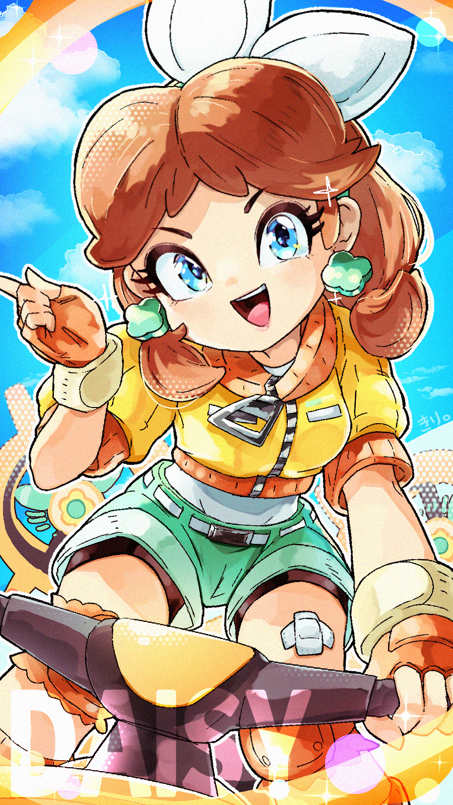 1girl, aqua_hairband, aqua_shorts, bandage_on_leg, bike_shorts, bike_shorts_under_shorts, blue_eyes, bow
