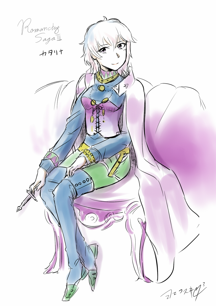 chair, face, highres, katrina_(romancing_saga), romancing_saga_3, saga, sitting, sketch