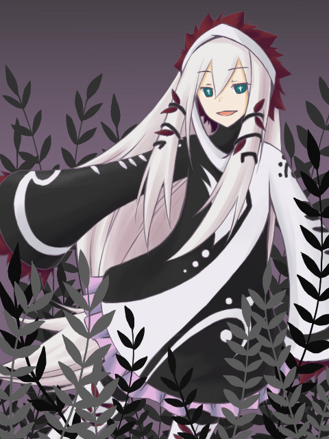 hair_ornament, long_hair, mikan332, mistelteinn, open_mouth, smile, solo, symbol-shaped_pupils
