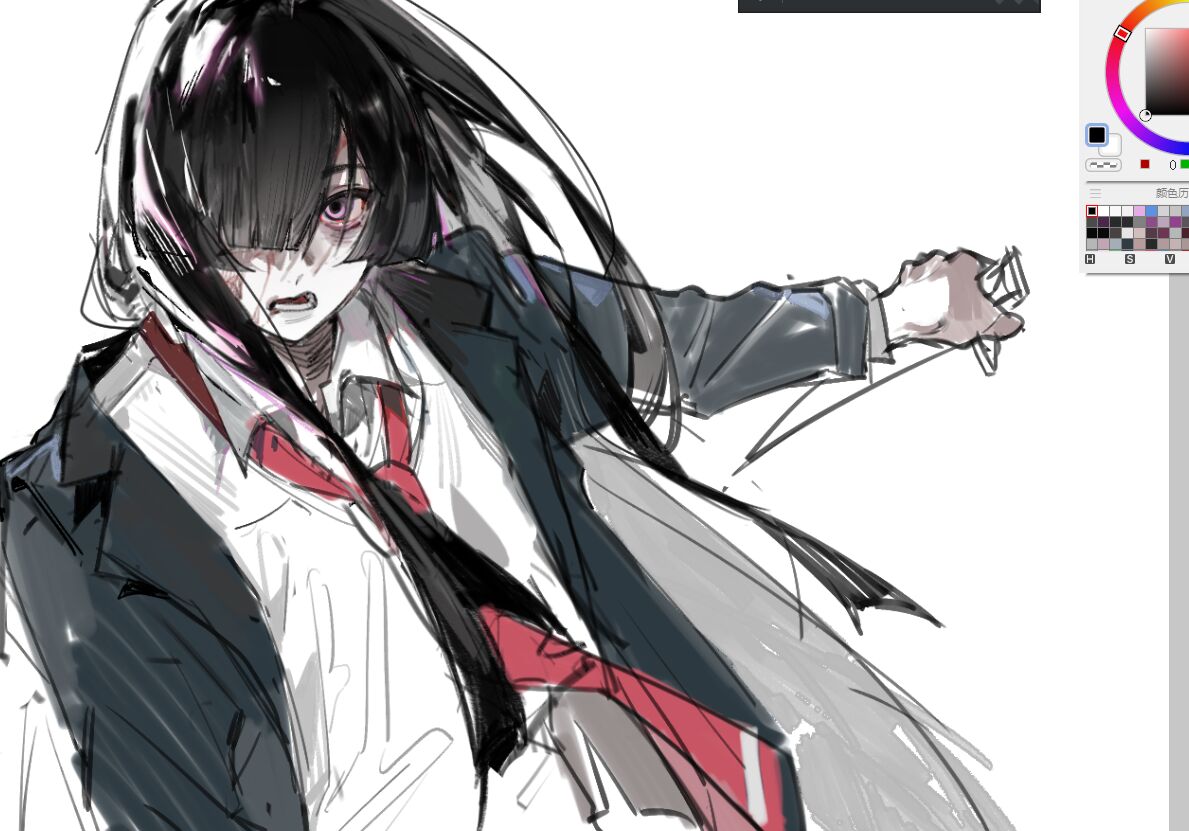 1other, black_coat, black_hair, coat, collared_shirt, hair_over_one_eye, jingshenhuanghu, lcb_uniform_(project_moon)