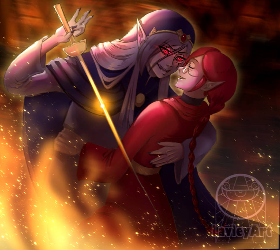 1boy, 1girl, anime_coloring, artist_logo, artist_name, black_nails, black_shirt, cloak