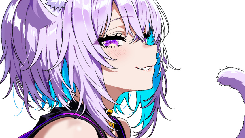 1girl, animal_ear_fluff, animal_ears, blue_hair, blush, cat_ears, cat_girl, cat_tail