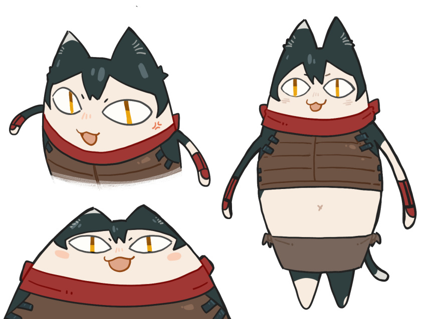 <|>_<|>, 1girl, :3, anger_vein, animal_ears, azumanga_daioh, black_hair, brown_skirt