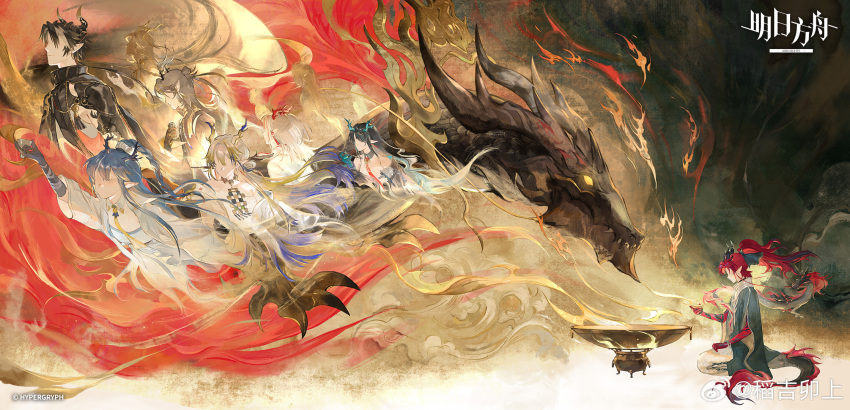 4boys, 4girls, 5others, arknights, character_request, chinese_commentary, chongyue_(arknights), commentary_request