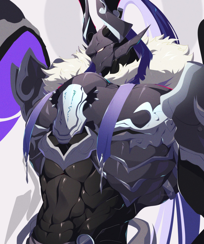 1boy, armor, english_commentary, facing_to_the_side, fate/grand_order, fate_(series), full_armor, fur_collar