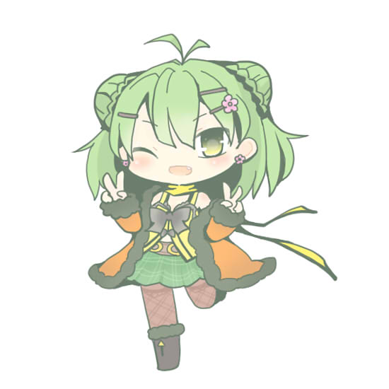 1girl, antenna_hair, boots, brown_boots, chibi, double_bun, emil_chronicle_online, green_hair