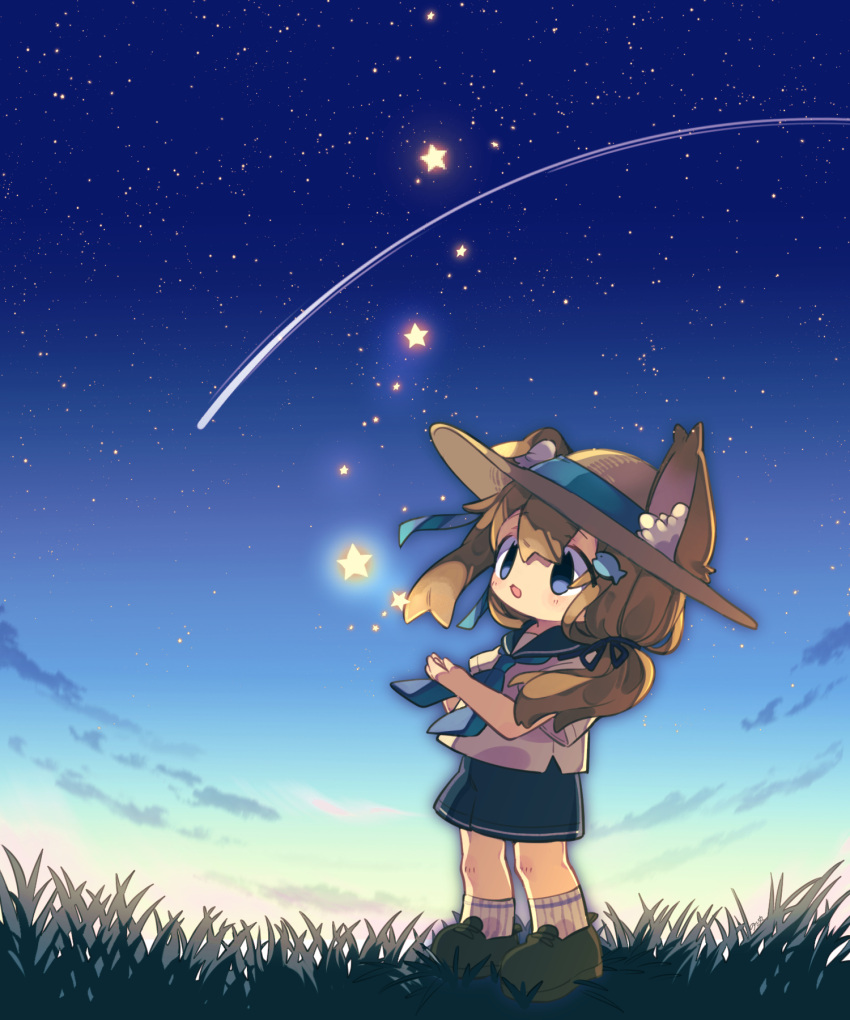 1girl, animal_ear_fluff, animal_ears, black_ribbon, blue_eyes, blue_neckerchief, blue_ribbon, blue_sailor_collar