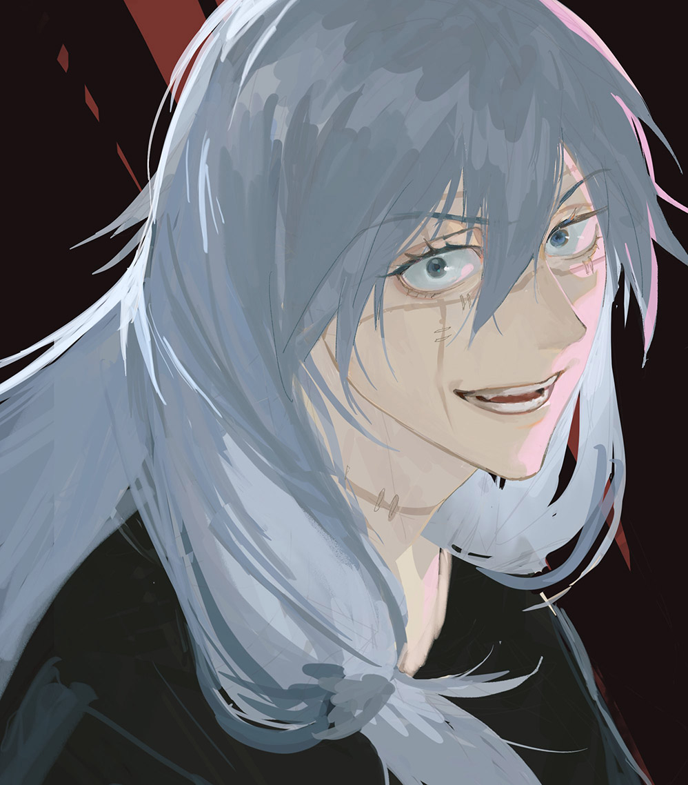 1boy, blue_eyes, blue_hair, hair_between_eyes, jujutsu_kaisen, long_hair, looking_at_viewer, mahito_(jujutsu_kaisen)