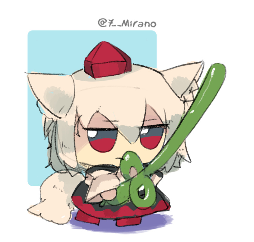 1girl, 7-mirano, animal_ears, artist_name, balloon, balloon_sword, fumo_(doll), hat