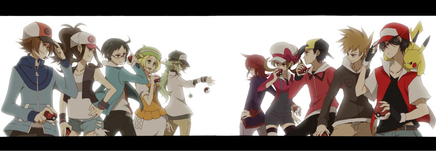 alternate_costume, backwards_hat, bel_(pokemon), bell_(pokemon), belt, black_hair, blonde_hair, blue_eyes