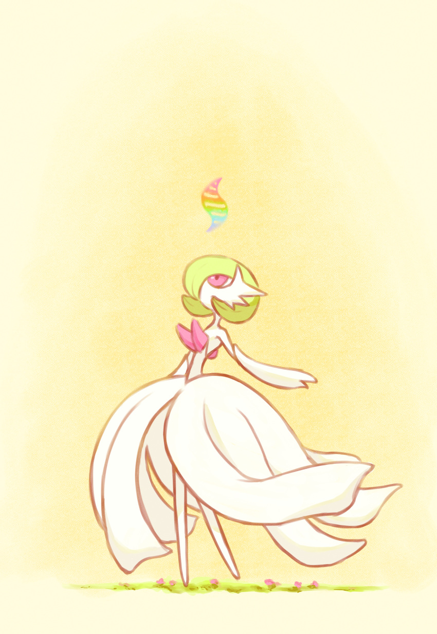 absurdres, colored_skin, commentary_request, enzan_(midori_t0905), flipped_hair, full_body, gardevoir, green_hair