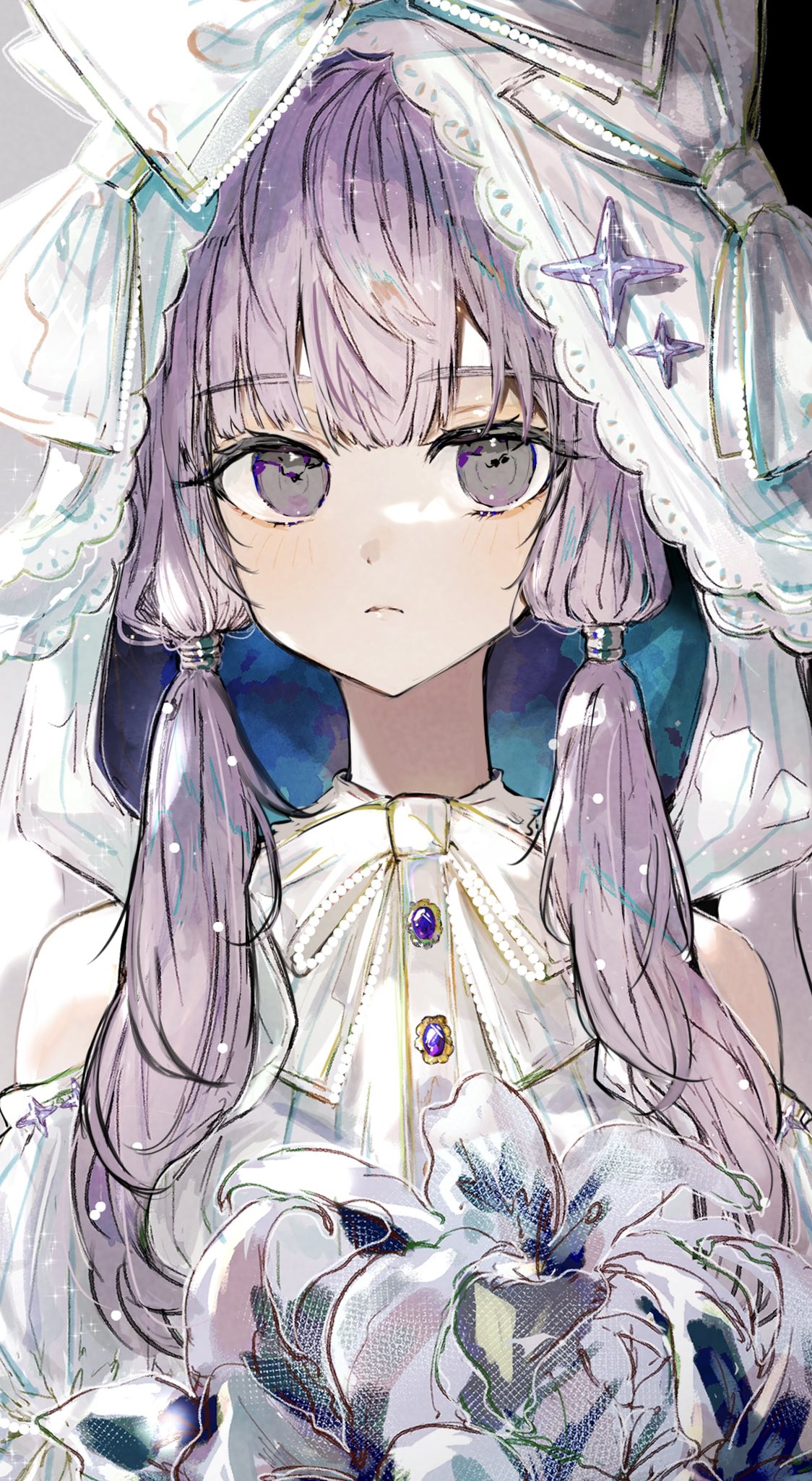 1girl, alternate_costume, bare_shoulders, bow, closed_mouth, clothing_cutout, expressionless, flower