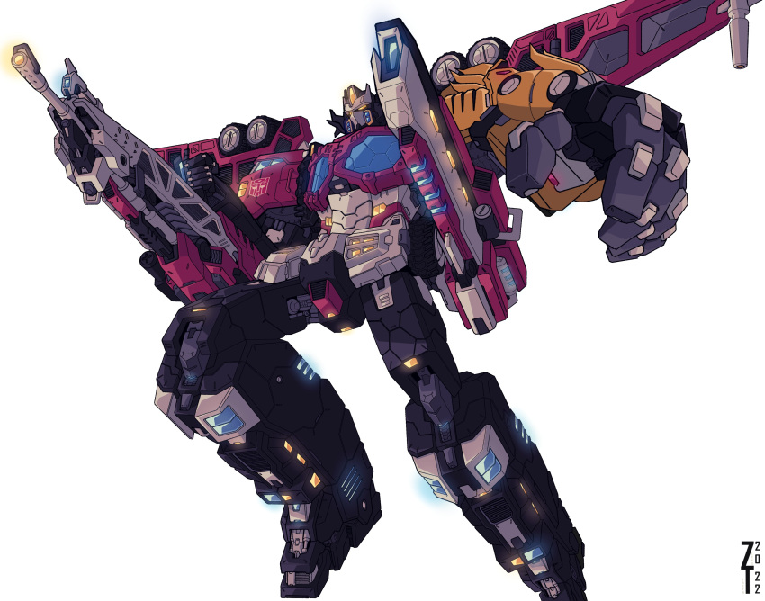 1boy, absurdres, autobot, cannon, faceplate, galaxy_convoy, glowing, glowing_eyes
