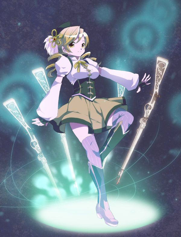 bad_id, beret, blonde_hair, boots, breasts, detached_sleeves, drill_hair, endou_(hot_handle)
