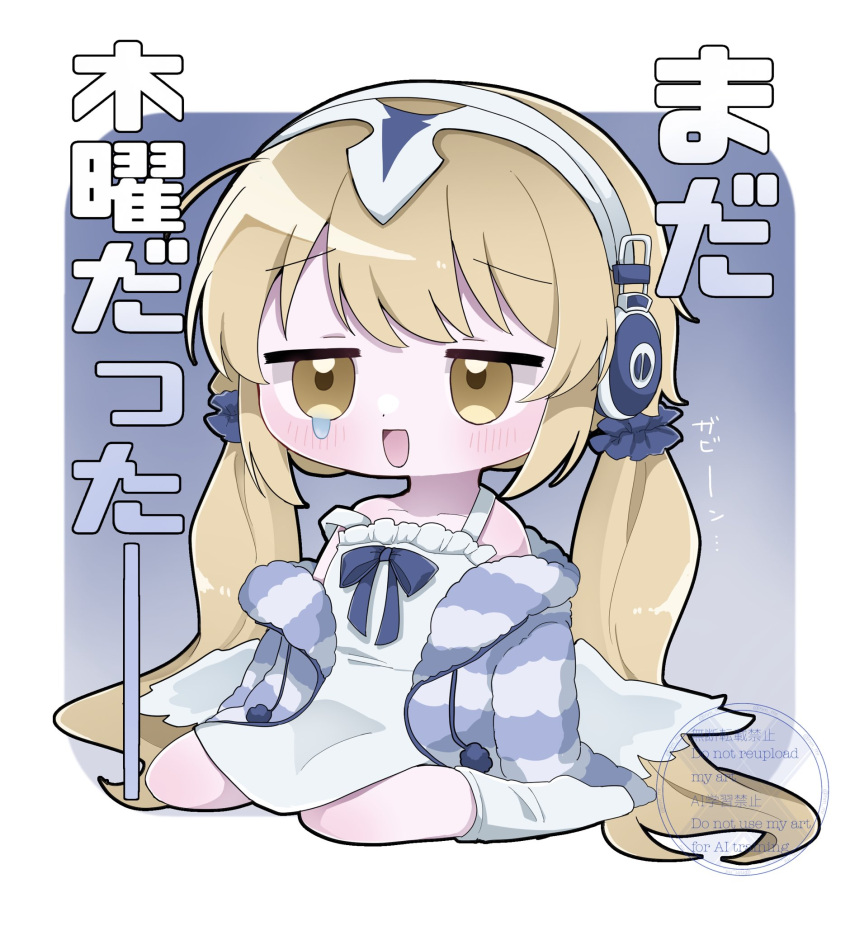 1girl, angel_wings, bare_shoulders, blonde_hair, blue_bow, blush, bow, chibi