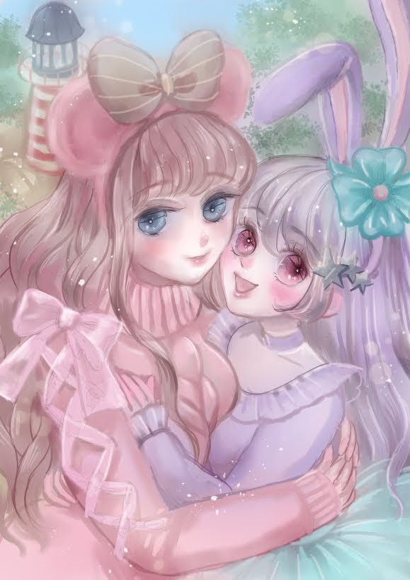2girls, animal_ears, animification, duffy_and_friends, humanization, long_hair, looking_at_viewer, mukaida_kaoru