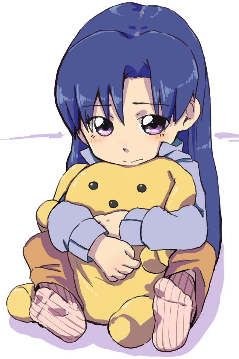 bespectacled, child, dog, glasses, highres, hug, idolmaster, kisaragi_chihaya, long_hair, original, purple_eyes, sterndorf, stuffed_animal, stuffed_toy, violet_eyes, wooser_(character), young