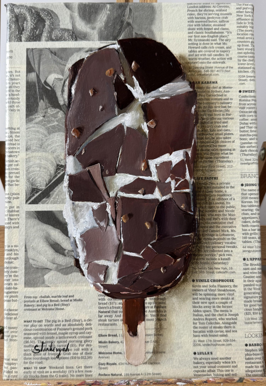 absurdres, chocolate-covered_food, commentary, easel, english_commentary, food, food_focus, highres