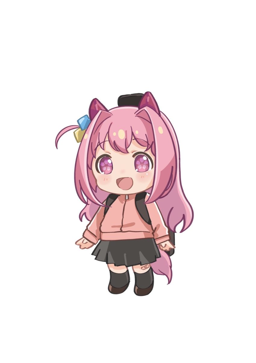 1girl, :d, animal_ears, bandaid, bandaid_on_knee, bandaid_on_leg, black_skirt, black_socks