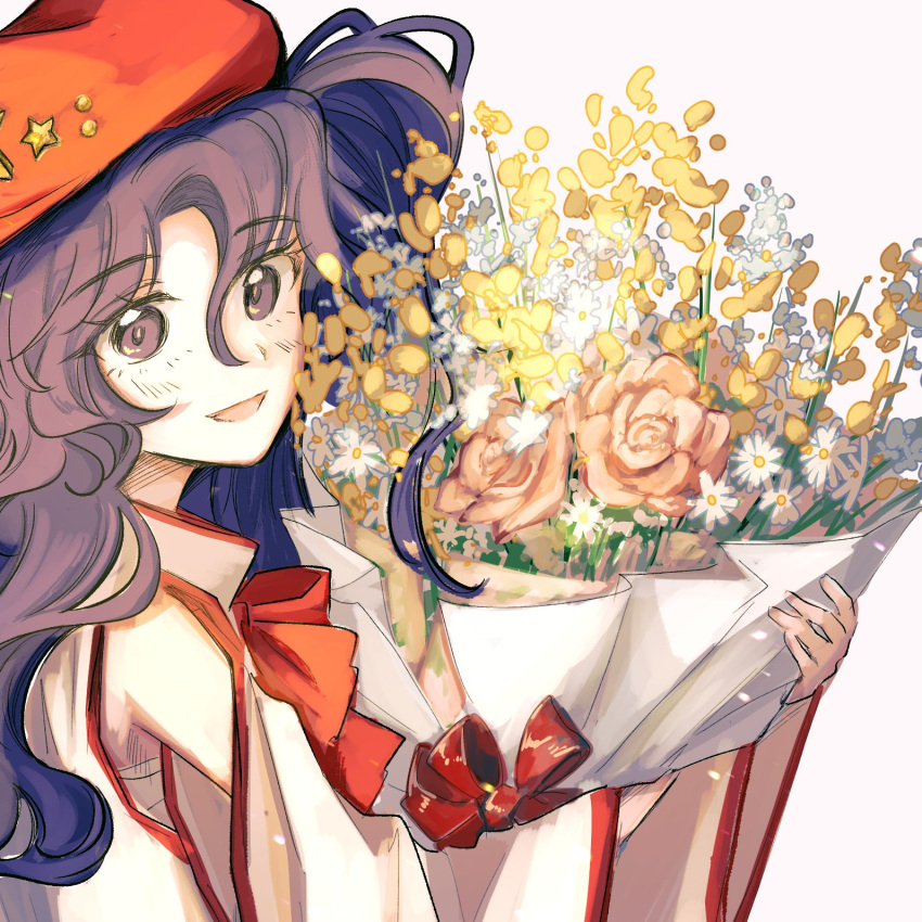 1girl, bare_shoulders, bouquet, bow, bowtie, detached_sleeves, dolls_in_pseudo_paradise, flat_cap