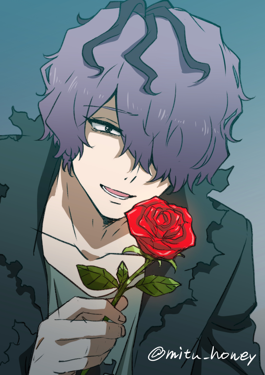 1boy, black_jacket, collarbone, flower, garry_(ib), highres, hikari_(mitsu_honey), ib_(kouri)