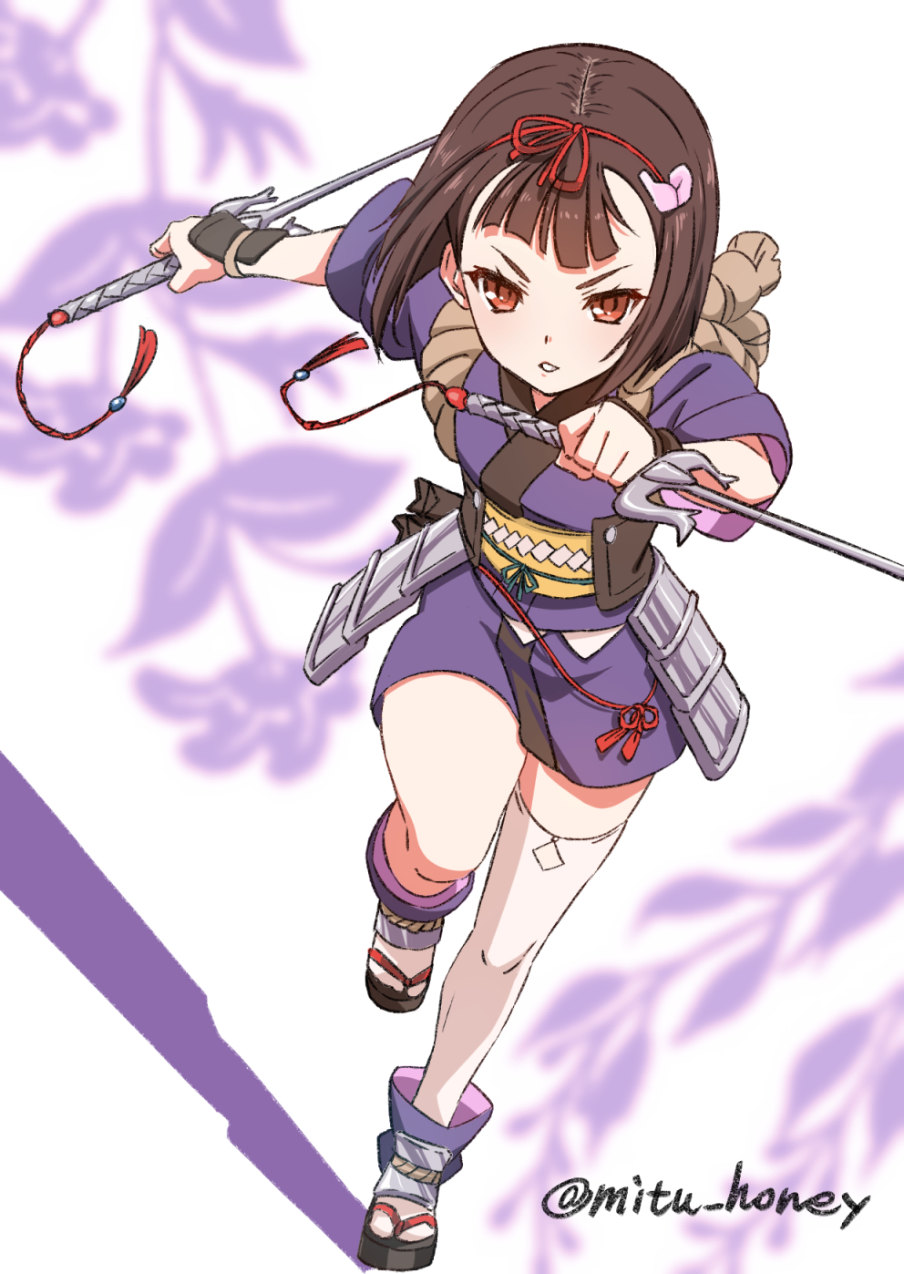 1girl, armor, bob_cut, brown_hair, flower_knight_girl, hagi_(flower_knight_girl), highres, hikari_(mitsu_honey)