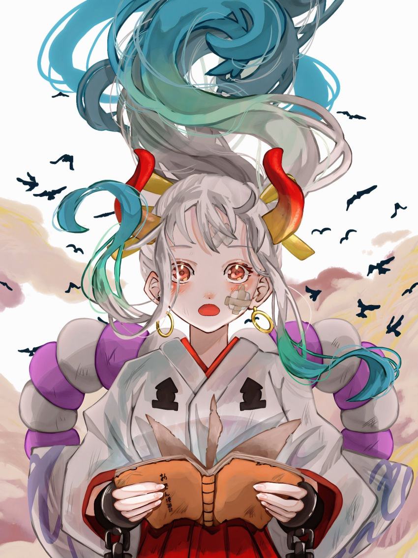 1girl, aged_down, bandaid, bandaid_on_face, bird, blue_hair, blush, book