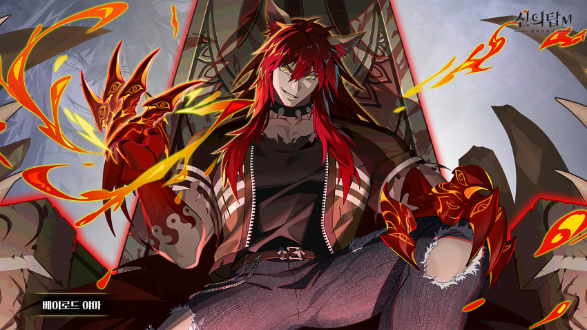 1boy, animal_ears, baylord_yama, black_shirt, choker, claws, collarbone, colored_extremities