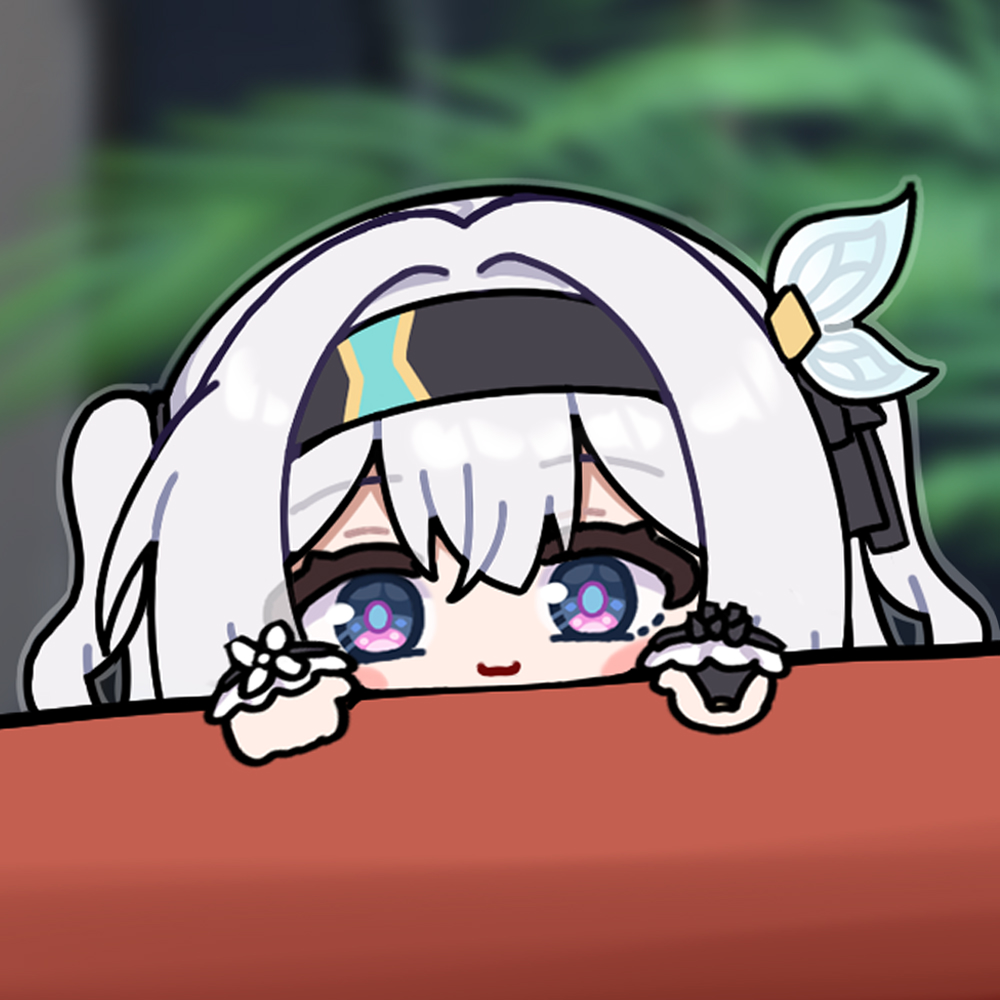 1girl, :3, black_hairband, black_ribbon, blue_pupils, blush_stickers, bridal_gauntlets, firefly_(honkai:_star_rail)