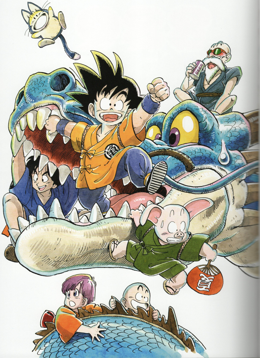 1980s_(style), 1girl, 6+boys, :d, absurdres, aged_down, alcohol, aqua_scales