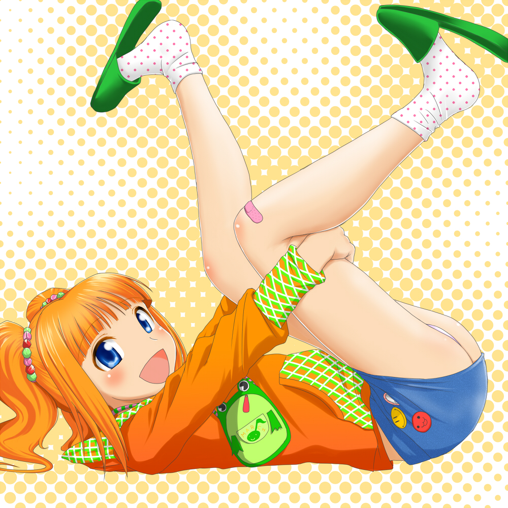 araragi_yuuichi, ass, bag, bandaid, blue_eyes, footwear, idolmaster, legs