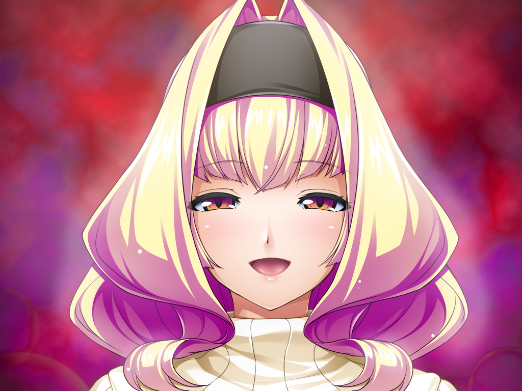 1girl, :d, azarin_(kouyoku_senki_exs-tia), black_hairband, blonde_hair, blush, game_cg, hair_intakes