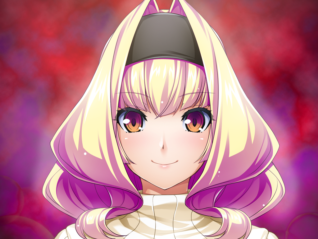 1girl, azarin_(kouyoku_senki_exs-tia), black_hairband, blonde_hair, blush, closed_mouth, game_cg, hair_intakes