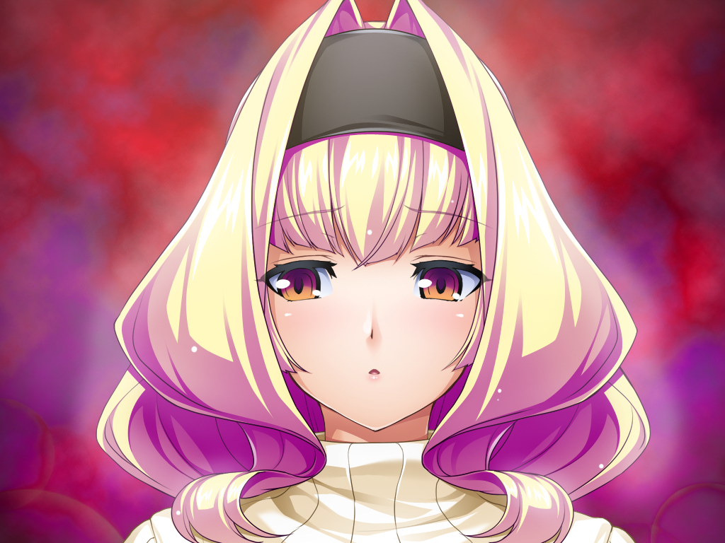 1girl, azarin_(kouyoku_senki_exs-tia), black_hairband, blonde_hair, blush, game_cg, hair_intakes, hairband