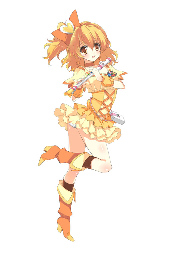 blonde_hair, blush, boots, brown_eyes, choker, cure_pine, earrings, fresh_precure!, jewelry, magical_girl, pine_flute, precure, solo, yamabuki_inori, yukiwo
