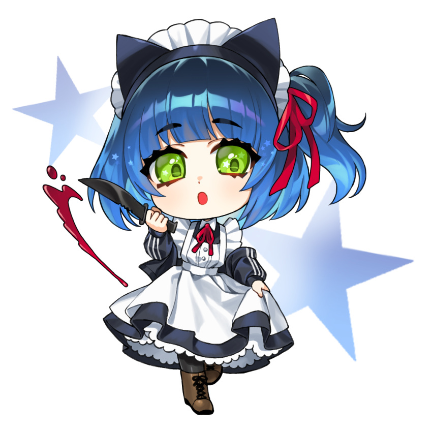 1boy, :o, alternate_costume, animal_ear_hairband, animal_ears, apron, black_dress, black_hair